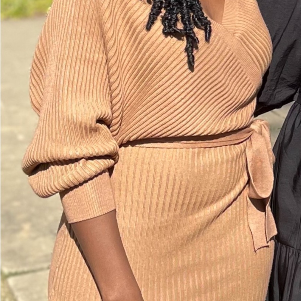 Love Tree Camel Ribbed Knit Dress